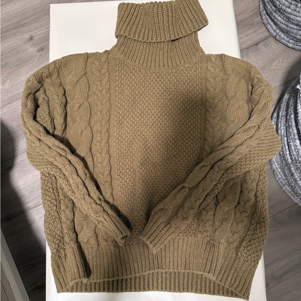Madewell Olive Cable Knit Turtleneck Sweater